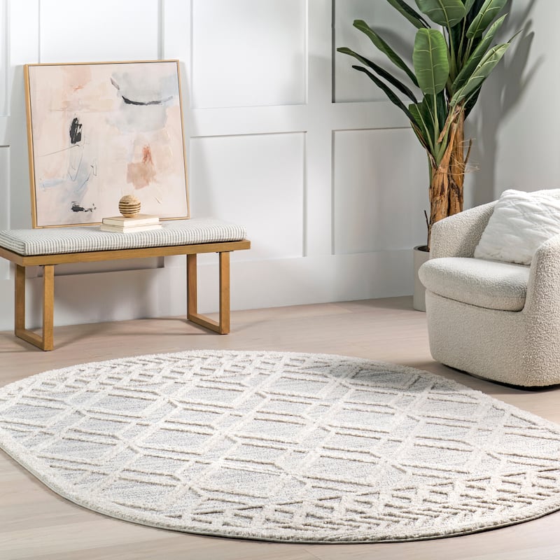 Nuloom Ansley Moroccan Lattice Tassel Area Rug - 6'7" x 9' Oval - Light Grey - Oval