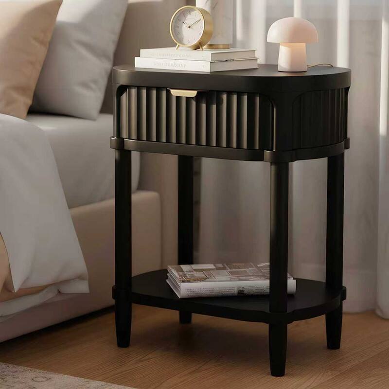 NightStand with Drawer - Modern Bedside Table with Open Shelf