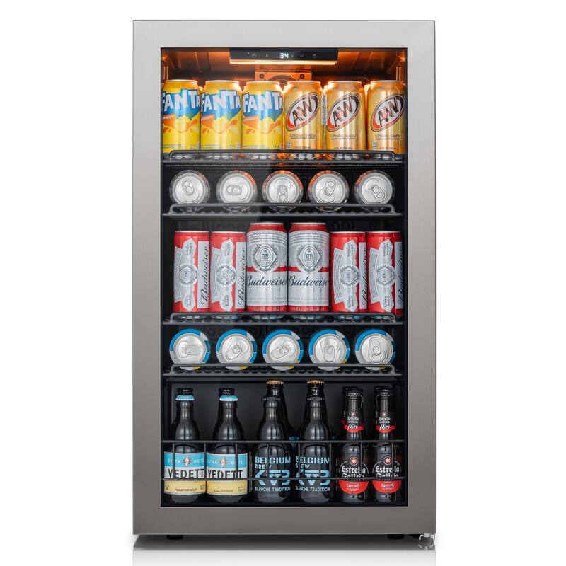 Ca'Lefort 18.9 in. W Single Zone 130-Can Beverage Cooler Freestanding Refrigerator Glass Door - 18.9 in. W x 18.5 in. D x 32.9 in. H - Silver
