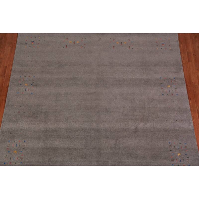 Tribal Gabbeh Area Rug Hand-Knotted Oriental Wool Carpet - 8'1" x 9'11"
