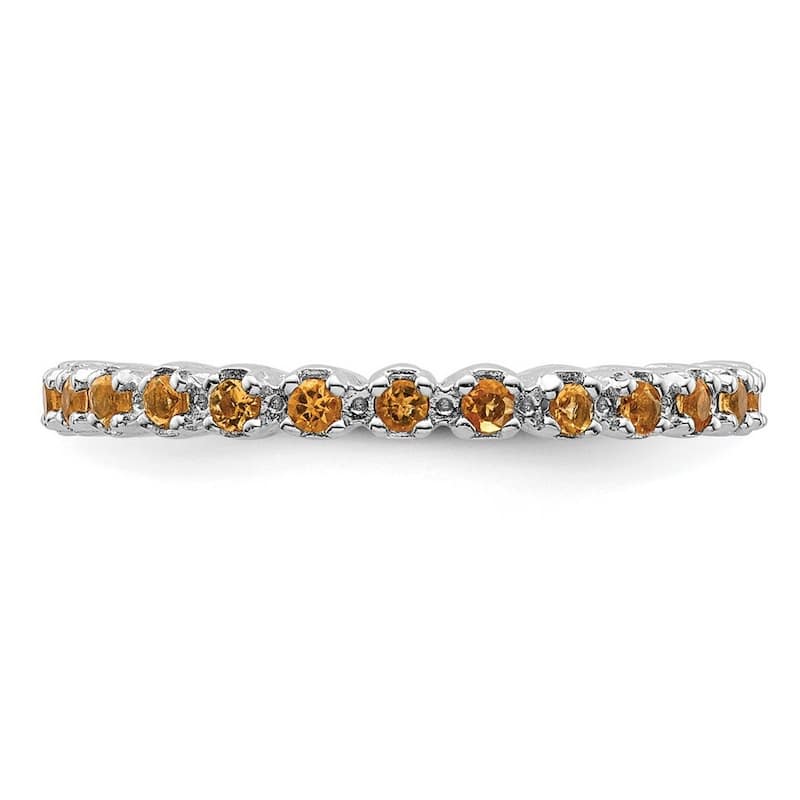 Curata 925 Sterling Silver Polished Prong set Patterned Stackable Expressions Citrine Ring
