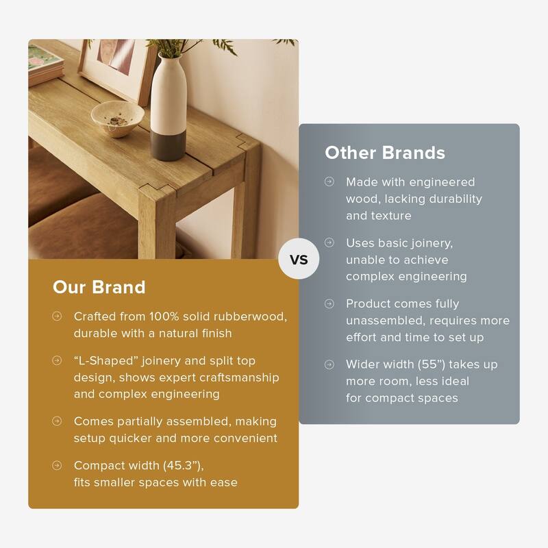 Mopio Logan 45" Solid Wood Console Table, Entryway Table, Sofa Table behind the Couch, Farmhouse Console Table for Living Room