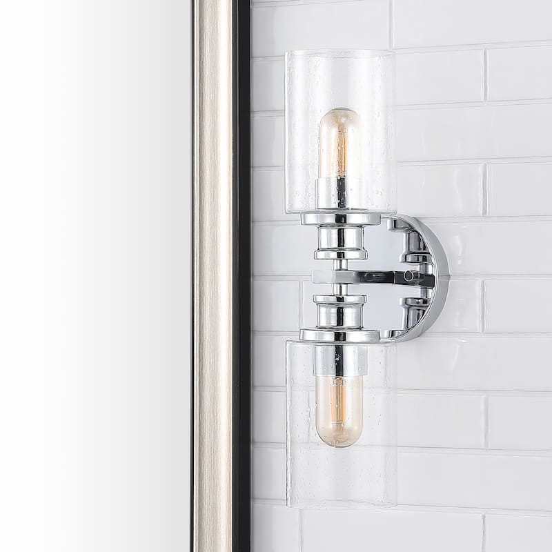 Jules Edison 16.5" Cylinder 2-Light Iron/Seeded Glass Farmhouse Contemporary LED Wall Sconce, Black by JONATHAN Y - One