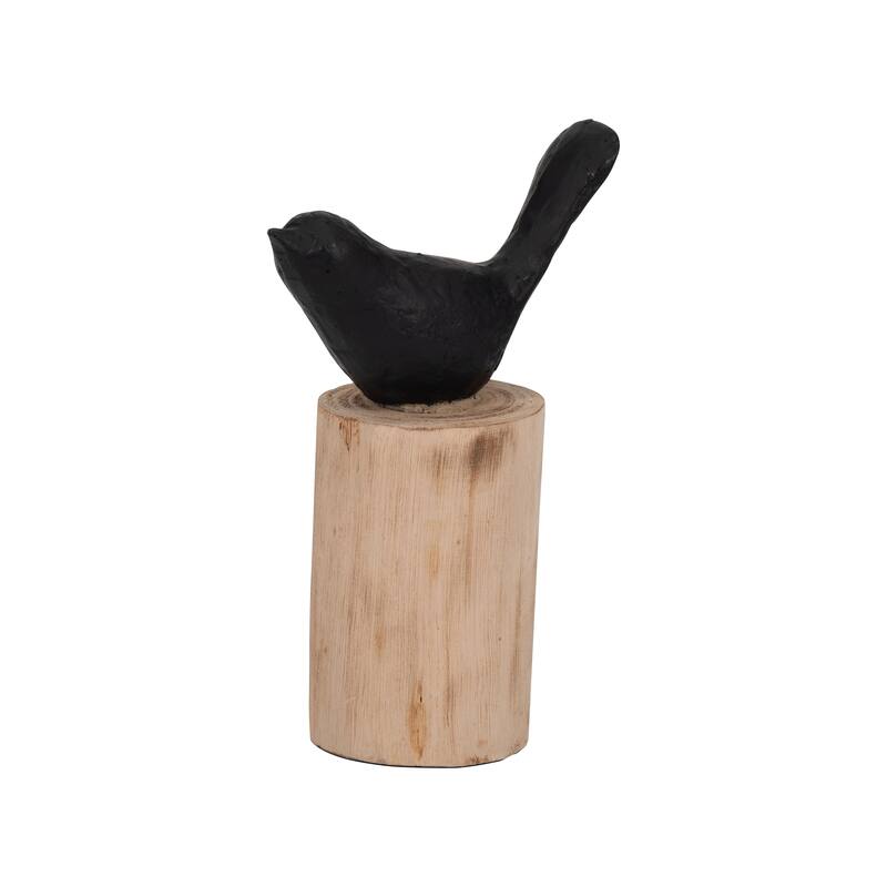 Sagebrook Home Black/brown Resin Bird Perched On Log, Craft Art Abstract Statue Decoration for Interior Design