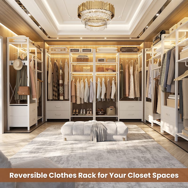 Garment Rack Heavy Duty Clothes Rack Free Standing Closet Organizer with Shelves and 2 hanging Rods