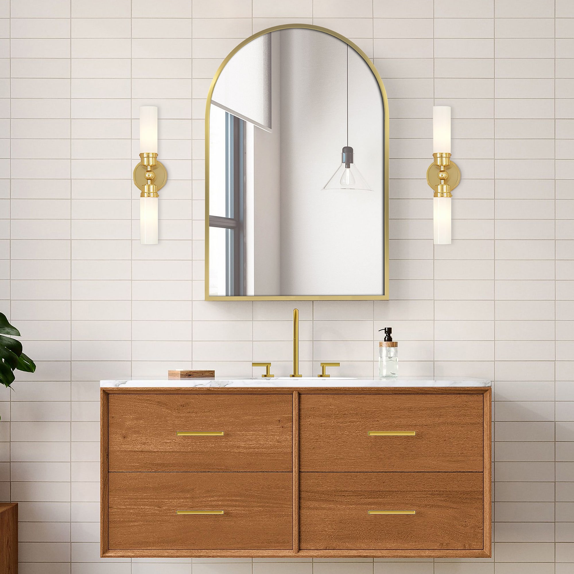 Iron Gold Round Corner Arched Mirror Cabinet