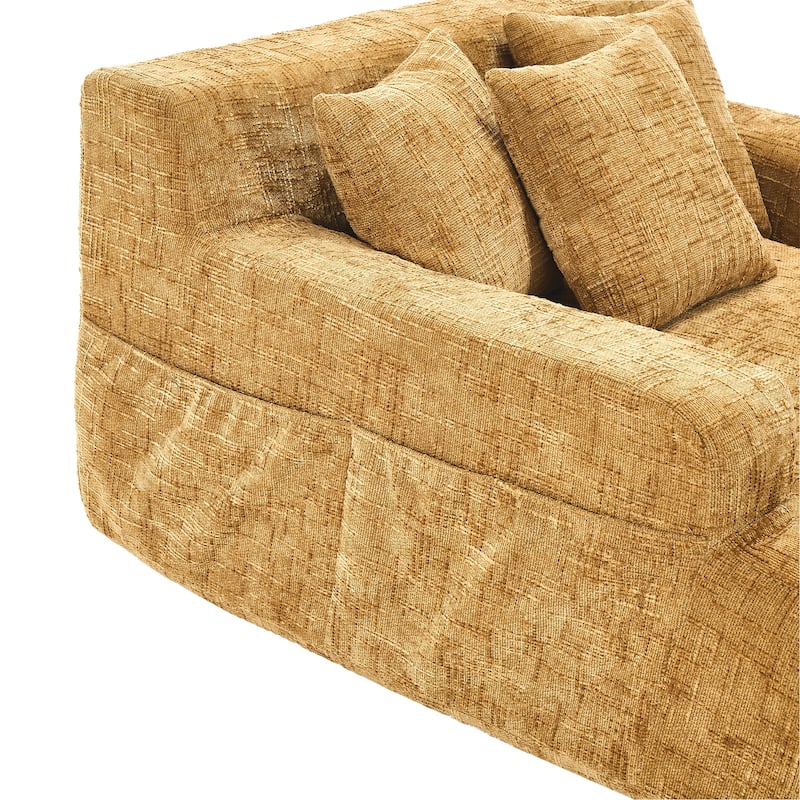 Chenille Interior Lazy Sofa Chaise Longue Armchair With Three Pillows And Armrestssleeping Sofa Bed