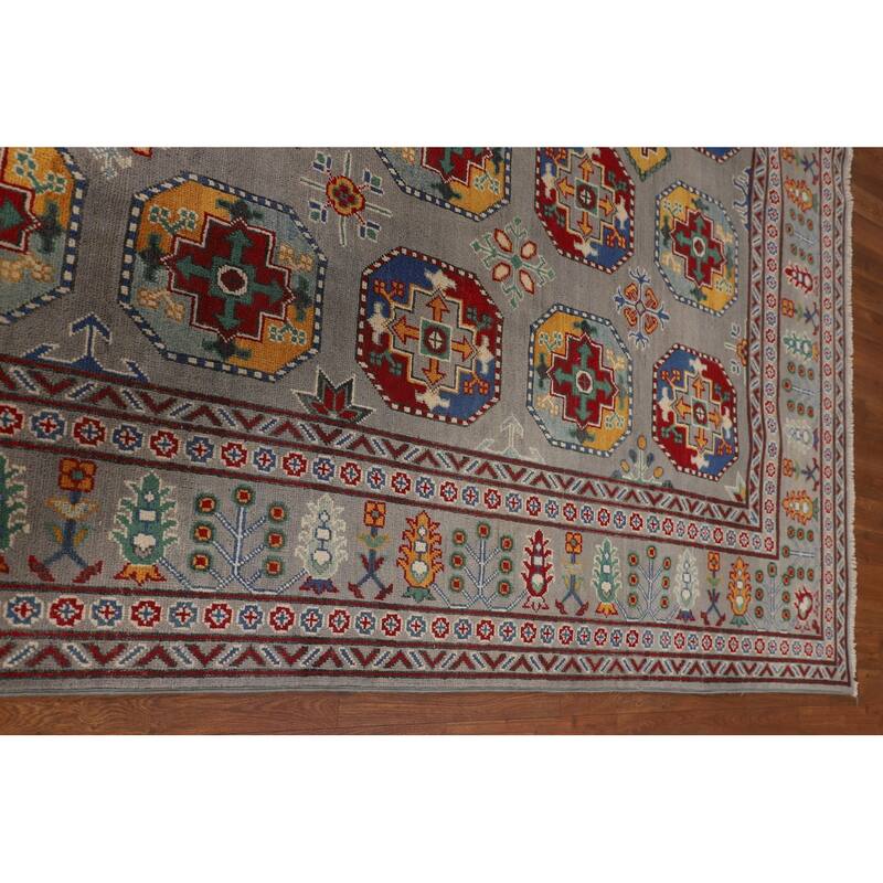 All-Over Gray Kazak Oriental Area Rug Hand-Knotted Wool Carpet - 8'5" x 11'9"