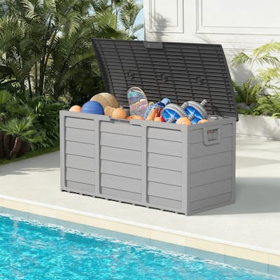 75 Gallon Outdoor Deck Storage Box - Heavy Duty storage box with Lockable Lid & Handles for Patio, Garden,Poolside, Yard - Weatherproof &UV,Grey