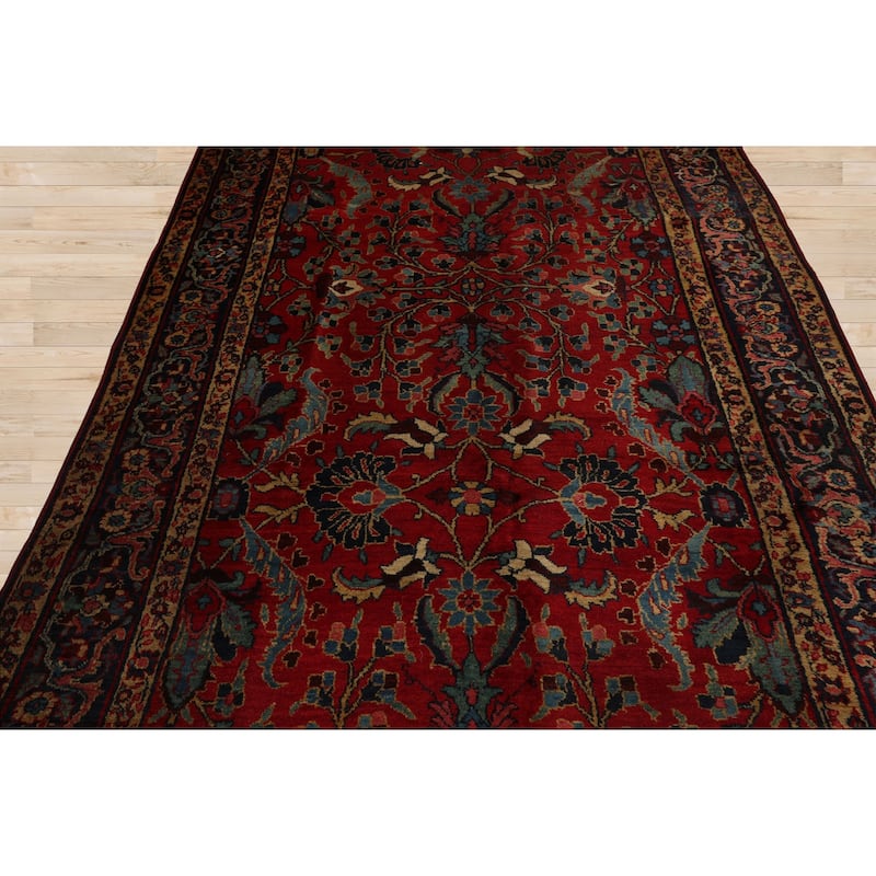 6'2''x9'2'' Hand Knotted Wool Red Old Traditional Rug - 6' 2'' x 9' 2''