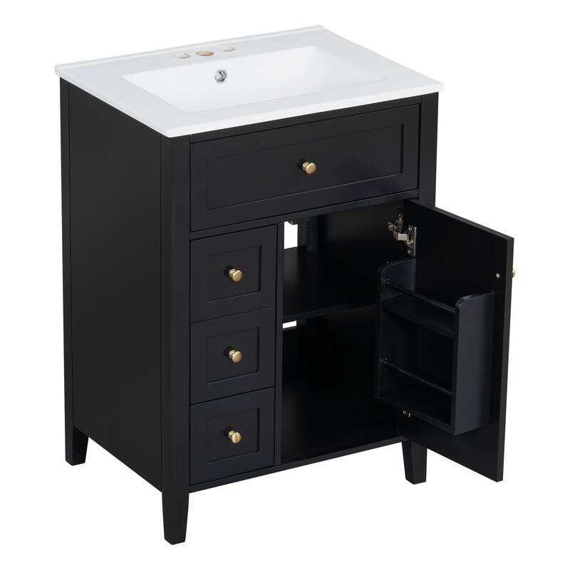 Roomfitters 24" Bathroom Vanity with Sink, Solid Wood Legs, 4 Drawers & Cabinet with Adjustable Shelf