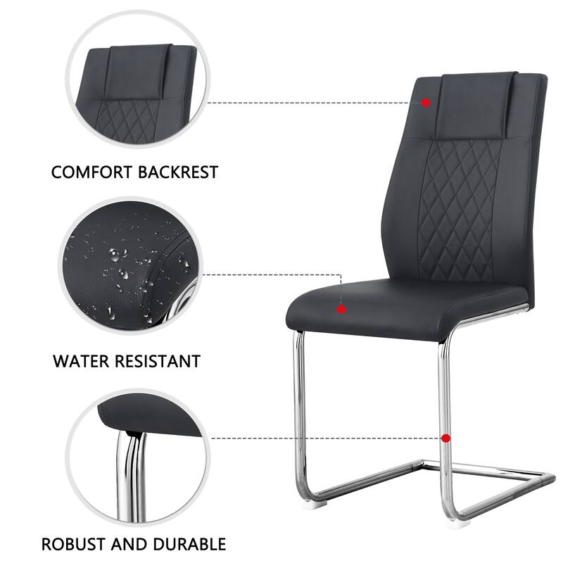 Modern 5-Piece Dining Set with Round Glass Top & 4 PU Upholstered Chairs