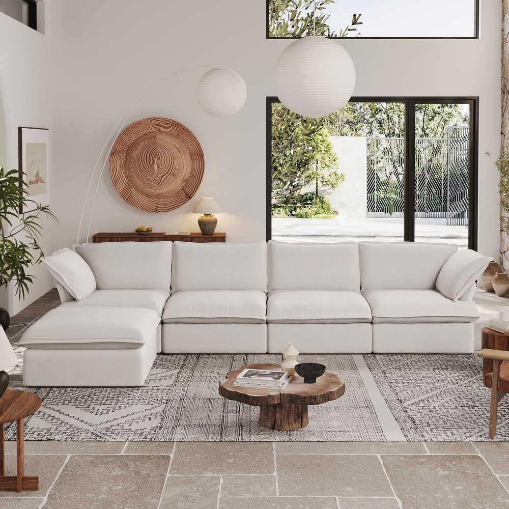 L-Shaped Convertible Modular Sectional Sofa with Storage Ottoman,Down Filled Comfort Overstuffed Upholstered