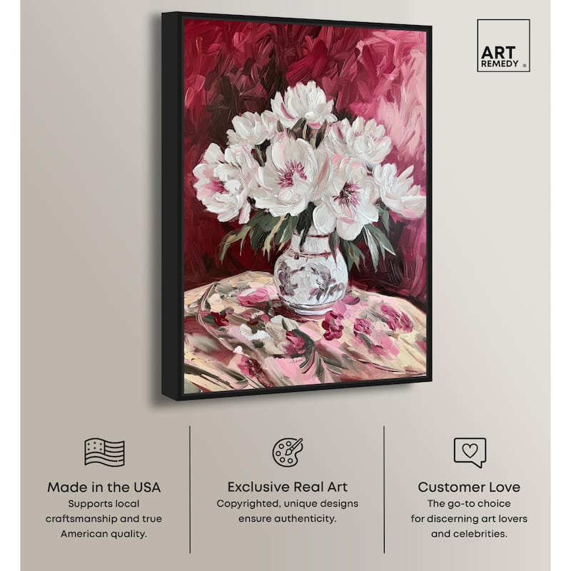 Peonies on Ruby Tide Canvas by Art Remedy