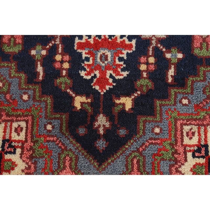 Hand Knotted Oriental 100% Wool Carpet Traditional Medallion Navy Blue & Blues Heriz (serapi) Area Rug - 4' 10'' X 3' 0''