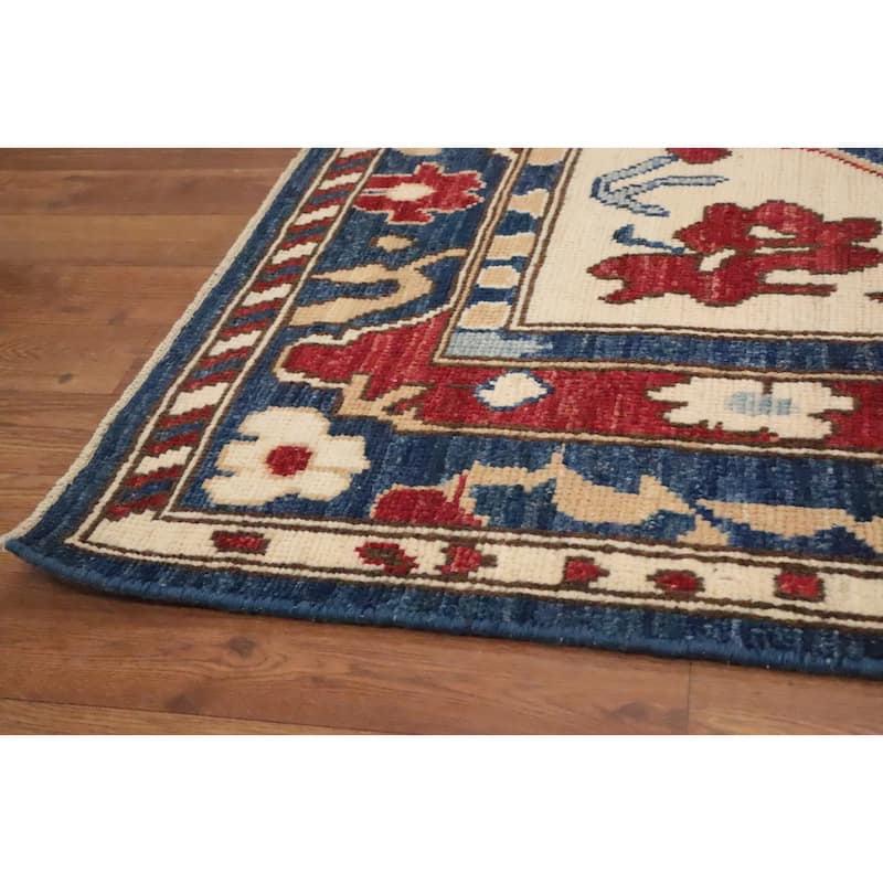 Hand Knotted Oriental 100% Wool Carpet Transitional Floral Navy Blue & Blues Oushak Area Rug - 9' 1'' X 6' 0''