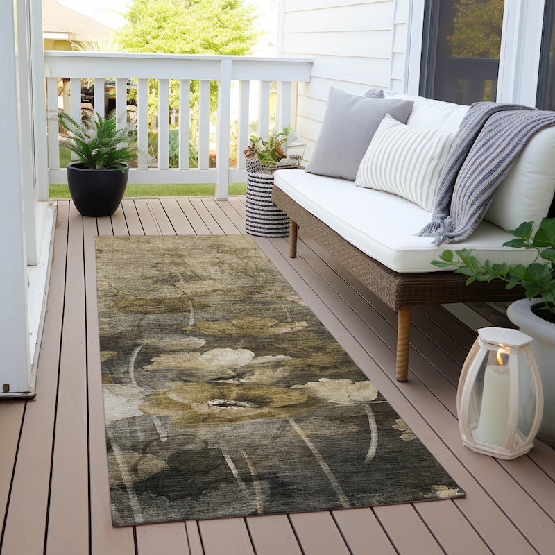 Machine Washable Indoor/ Outdoor Chantille Modern Floral Rug