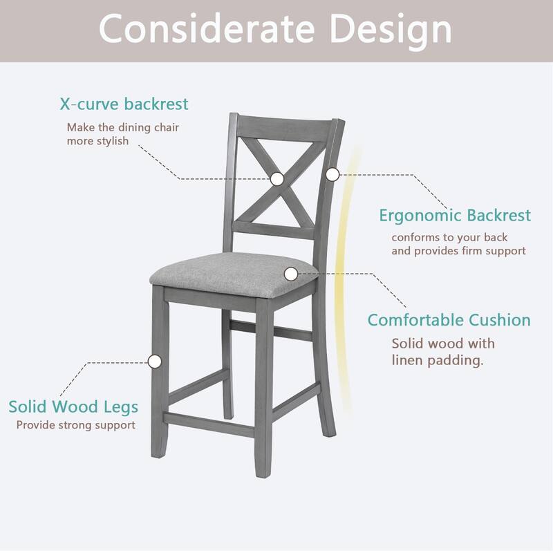 Dining Chairs Only, Wooden Counter Height Chairs Set of 4, Kitchen Chair with Padded Seat, Upholstered Counter Height Chair