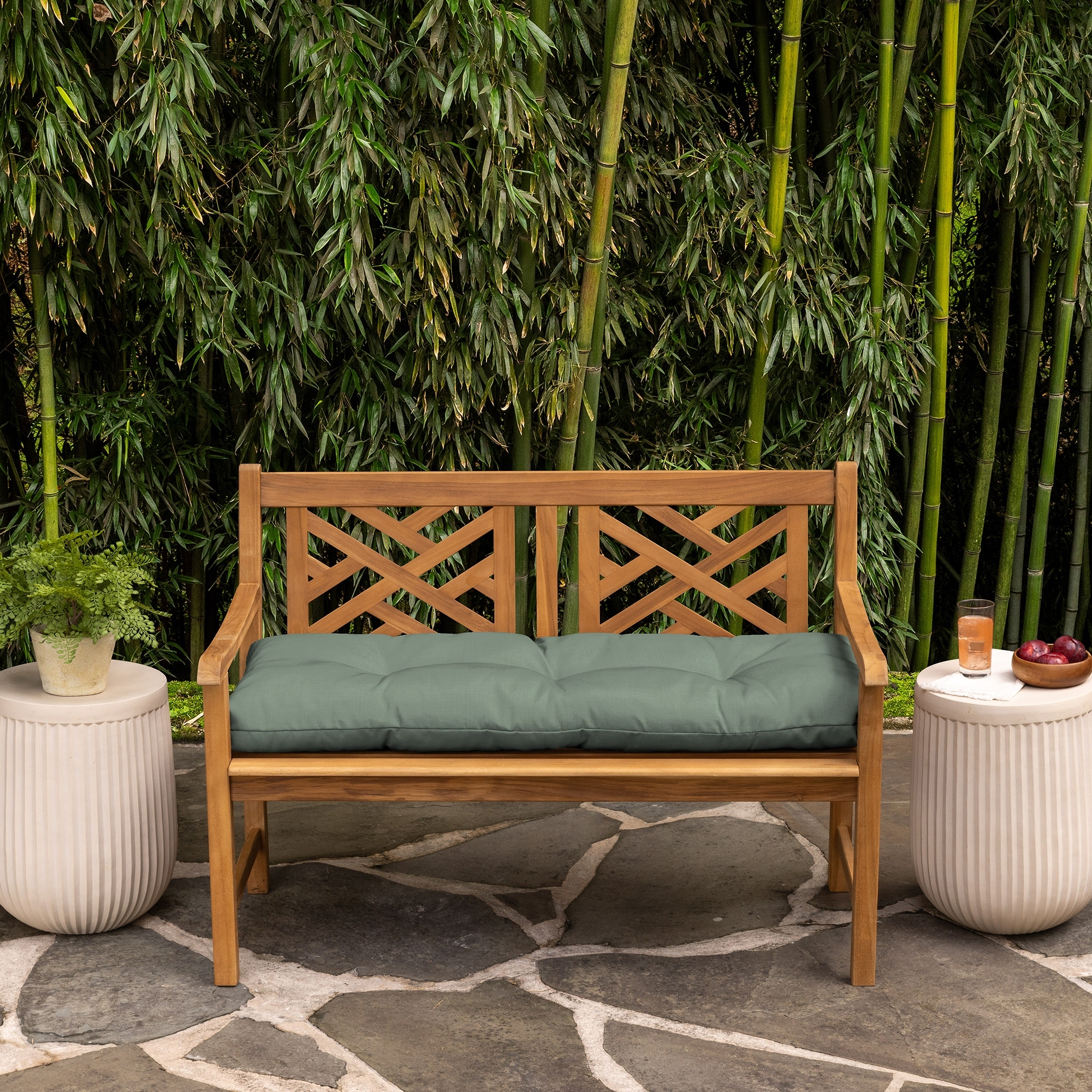 Arden Selections earthFIBER Outdoor Tufted Bench Cushion 48 x 18 Navy Blue King Palm