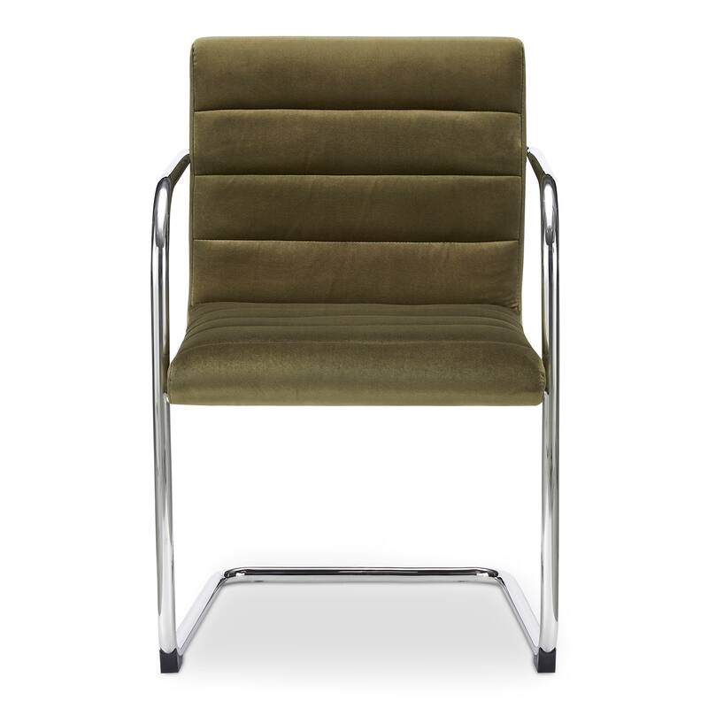 Title: NADAAL STUDIOS Cyran Dining Chair, Faux Green Upholstery, Stainless Steel Cantilever Frame - Set of 2