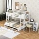 preview thumbnail 1 of 14, Pine Wood Twin over Full Bunk Bed with Shelves, Desk and Drawers White