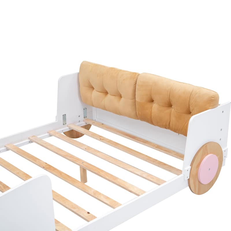 Full Size Car-shaped Platform Bed with Soft Cushion and Shelves on the ...