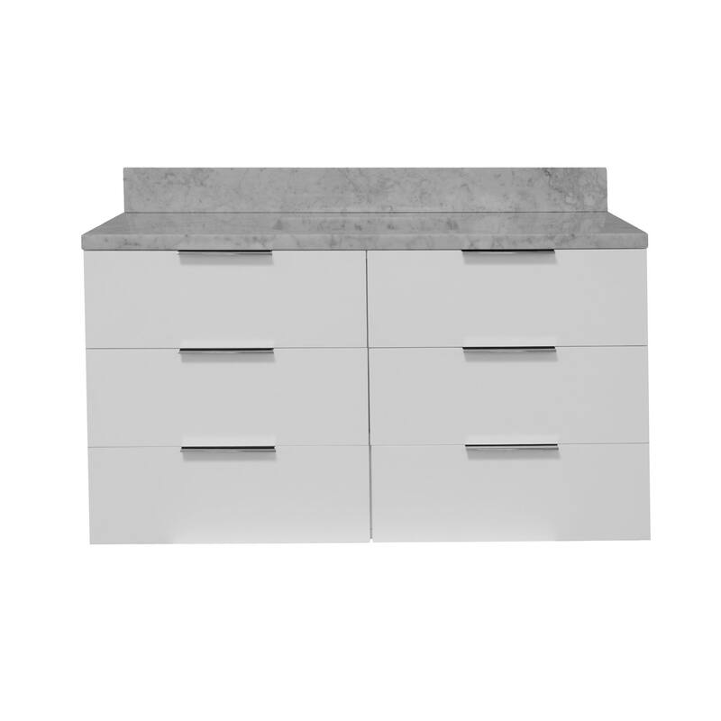 KitchenBathCollection Oslo 48" Floating Wall-Mounted Bathroom Vanity with Carrara Marble Top