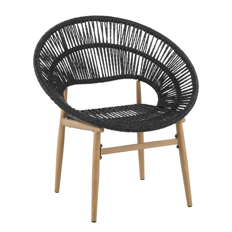 Roomfitters Cyril Outdoor Wicker Papasan Dining Chairs with Teak Finish Legs, Light Brown and Beige