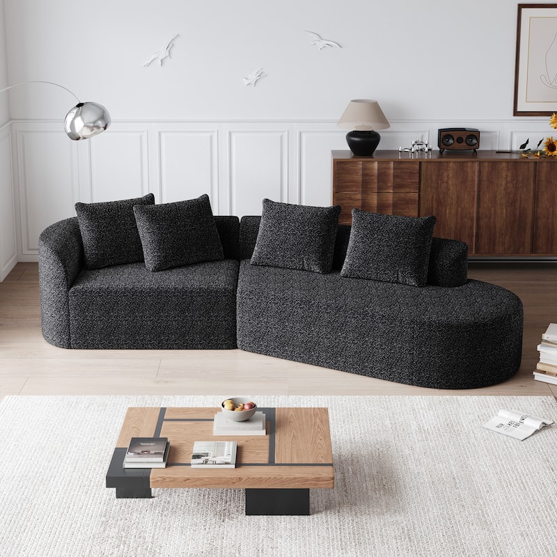 GDFStudio - Thalric Chenille 4-Seater Oversized Sectional Sofa with Pillows - Black