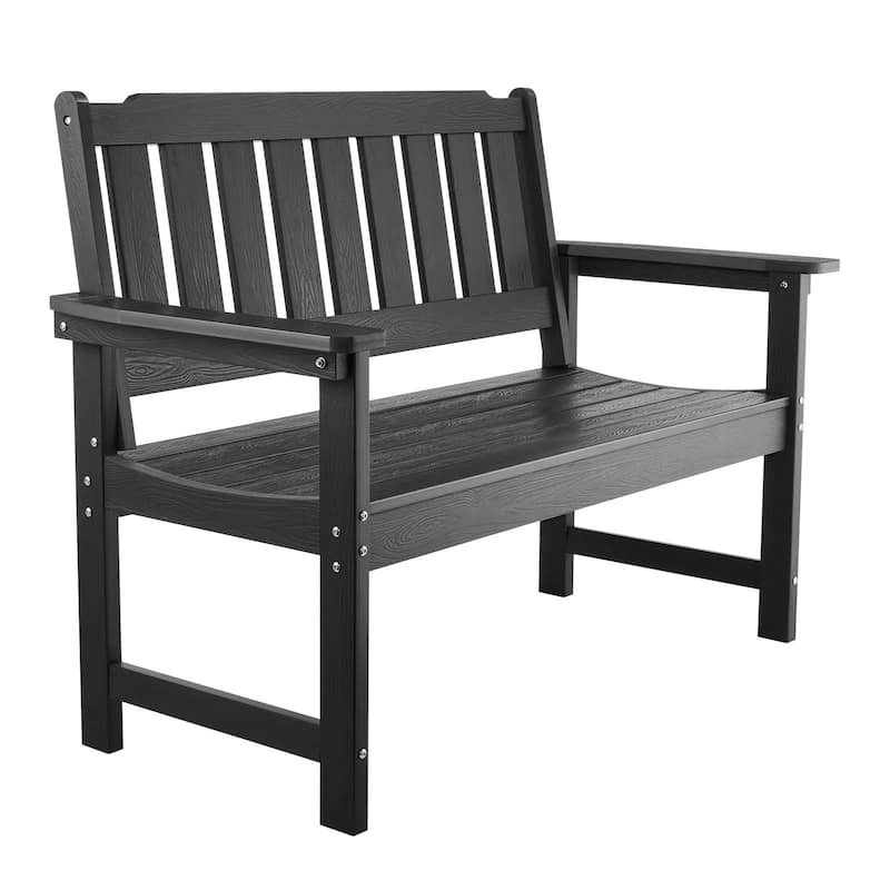 50.5-Inch Black Outdoor Bench with Backrest Armrests for Porch Patio Garden and Backyard Relaxation - 50.5” x 24.4” x 36.6”