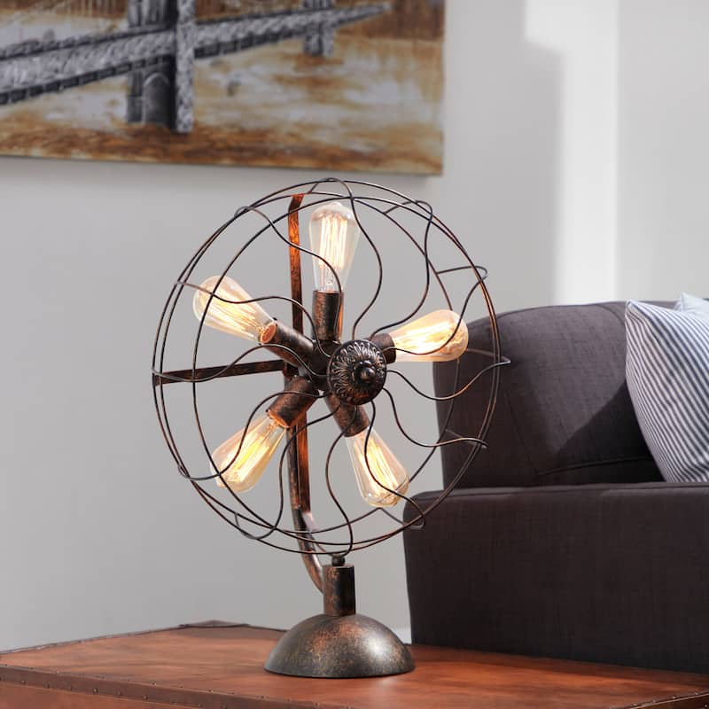 Bronze Metal Vintage Fan Shape 5 Light Accent Lamp - 18 x 24 - Black