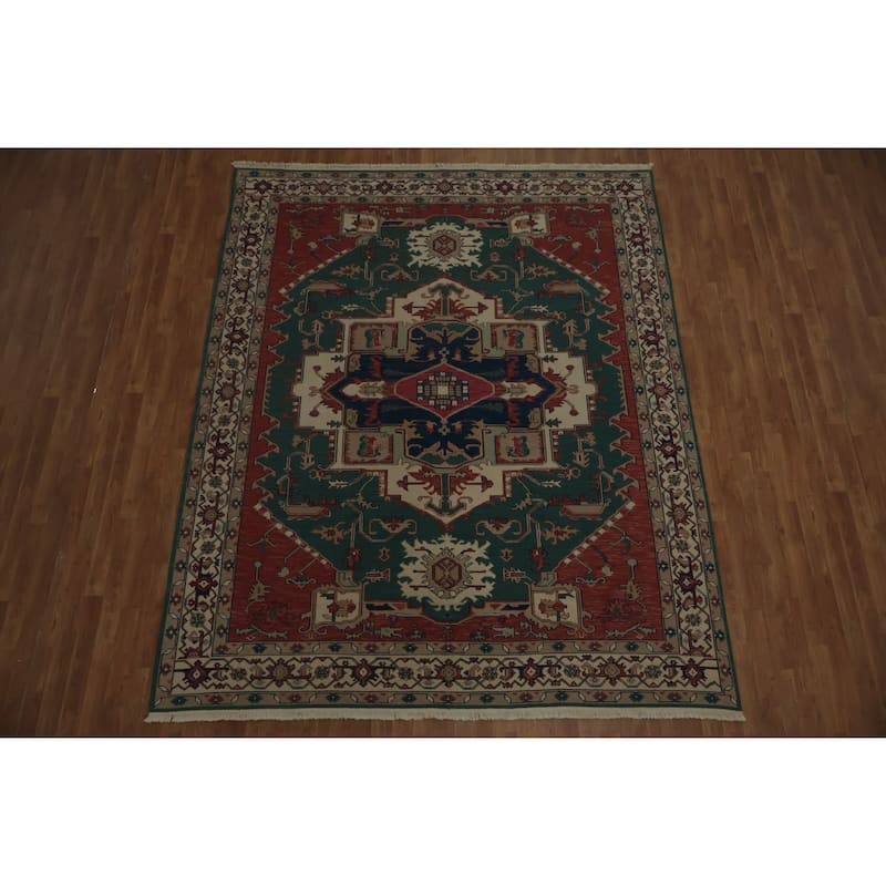Hand Knotted Oriental 100% Wool Carpet Traditional Medallion Green Sumak Area Rug - 9' 9'' X 7' 11''