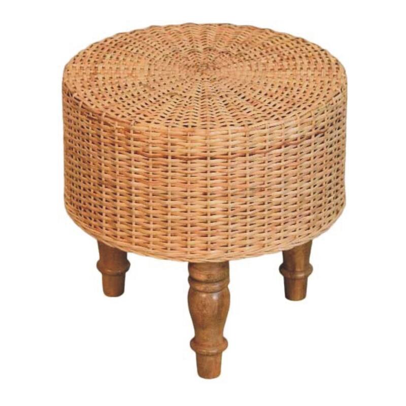 Artisan Furniture Solid Wood Regency Round Woven Stool, Beige - N/A