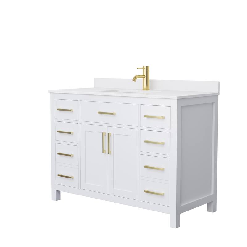 Beckett 48 Inch Single Vanity, Cultured Marble Top - White, Gold Trim, White Cultured Marble Top