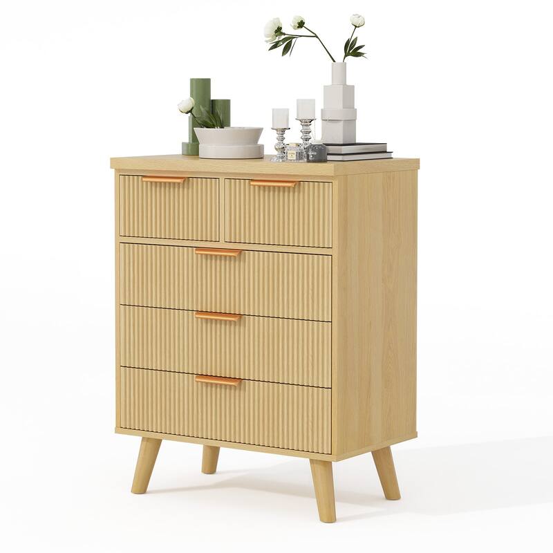 Pocassy 5 Drawer Dresser for Bedroom Wide Modern Chest of Drawers with Fluted Design