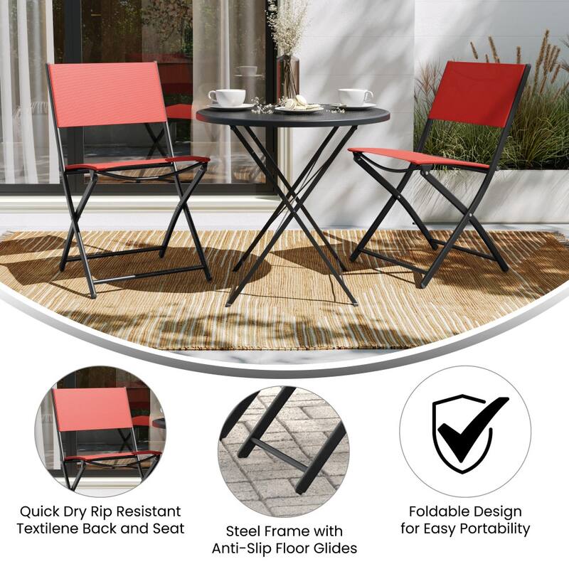 2 Pack Commercial Outdoor Flex Comfort Folding Chair with Metal Frame
