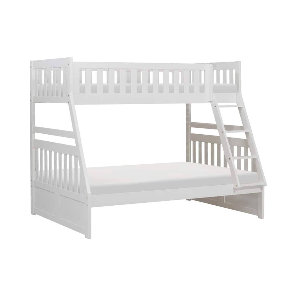 Goe Twin Over Full Bunk Bed, Side Ladder and Rails, Vintage White