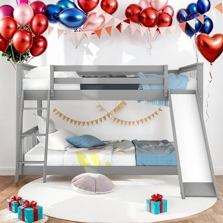 Modern Full Over Full Bunk Bed With Convertible Slide And Ladder for Bedroom
