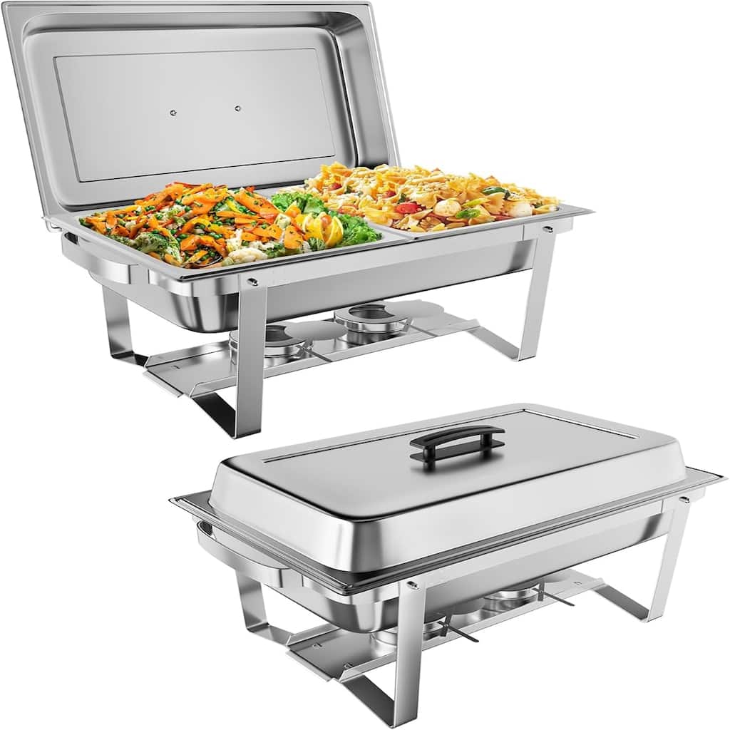 2-Piece Chafing Dish Buffet Food Warmer 8-Quart Catering Hot Pot with Lid Pan and Fuel Rack Stainless Steel - 9L 2-piece set