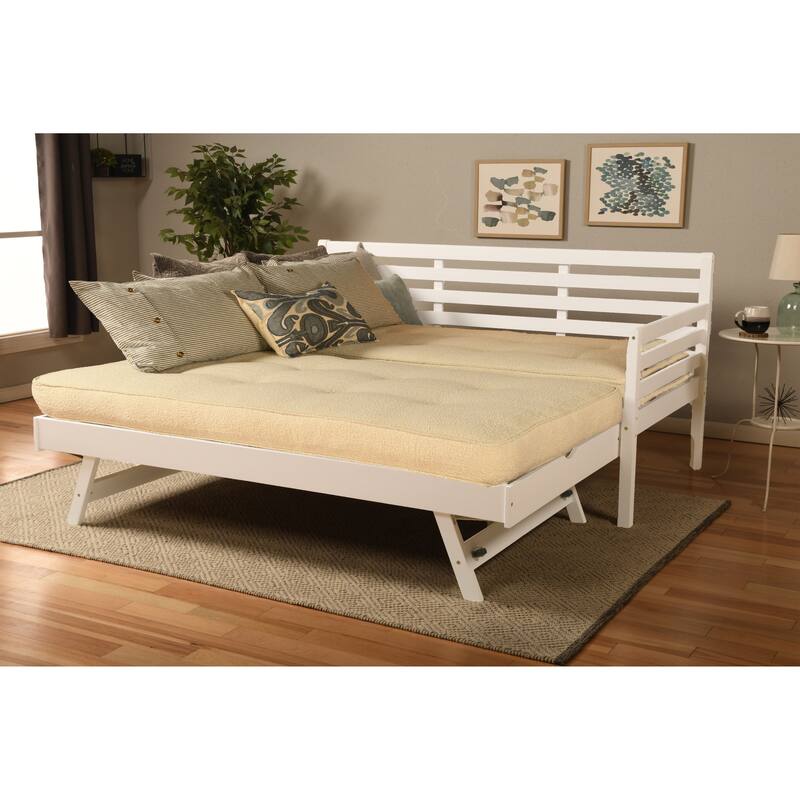 Somette Boho Daybed and Pop Up Bed in White with Mattresses - Canton Cream