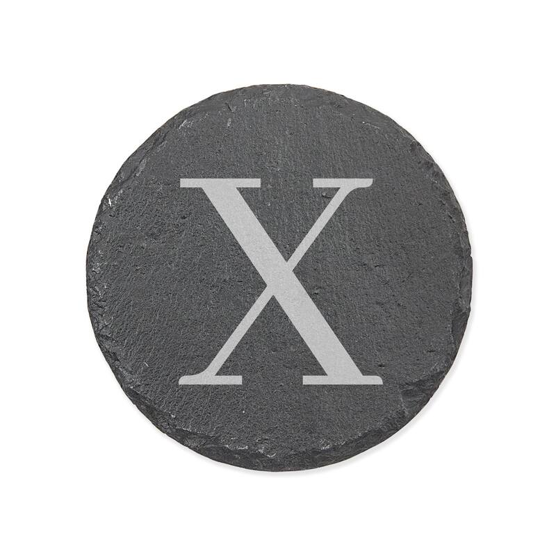 Personalized Letter Round Slate Coaster - 1 piece - X - Slate