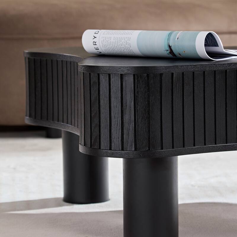 42.52 Inch Modern Wooden Handcraft Drum Coffee Table Irregular Shaped Coffee Table,Small Coffee Table with Sturdy Pedestal