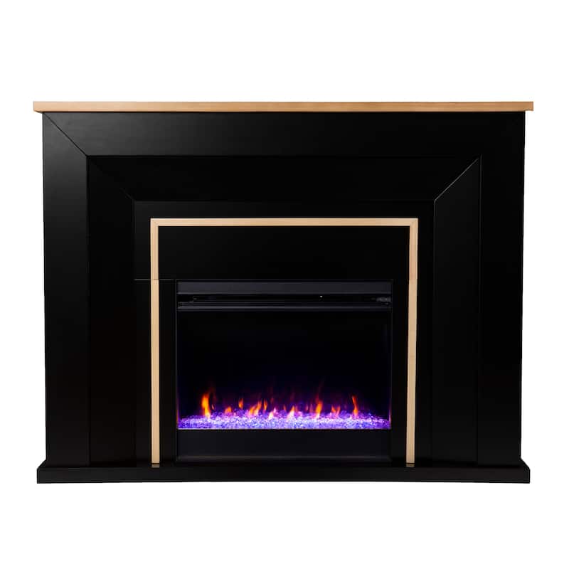 SEI Furniture Cantara Industrial Black Wood Color Changing Fireplace