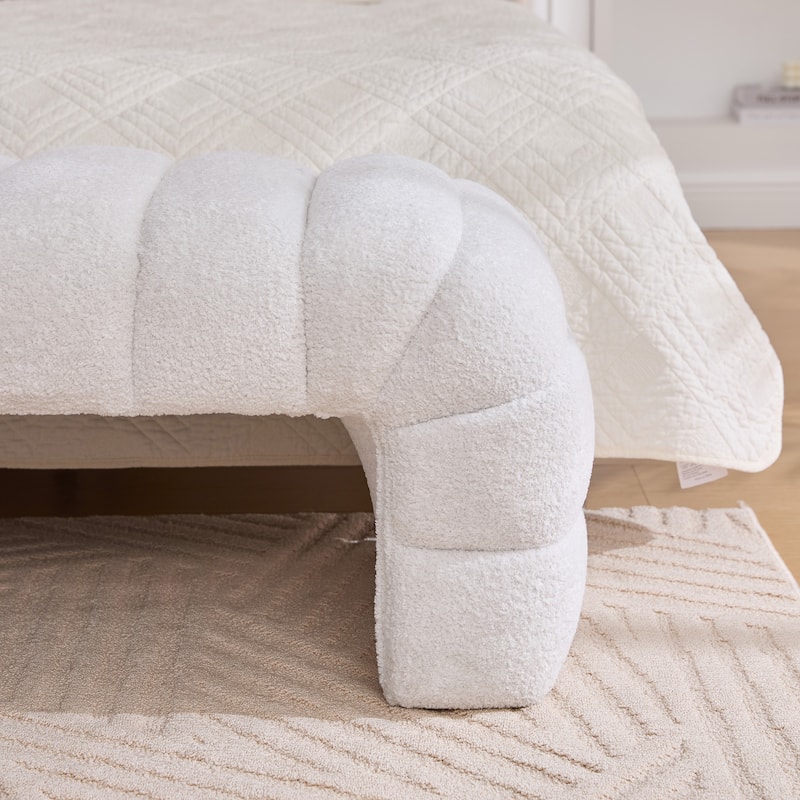 69.7" Chenille Upholstered End of Bed Bench, Modern Armless Curved Long Ottoman for Bedroom or Entryway