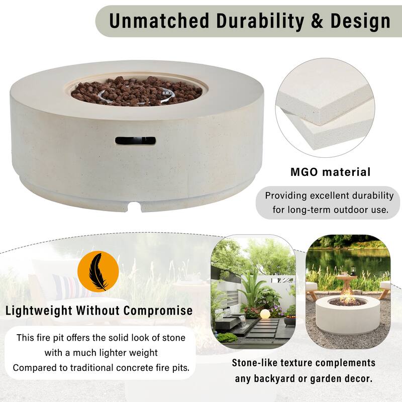 38.2" Round Outdoor Propane Fire Pit, Outside Fire Pit Table with 50000 BTU, Steel Burner, Lava Rocks, Waterproof Cover