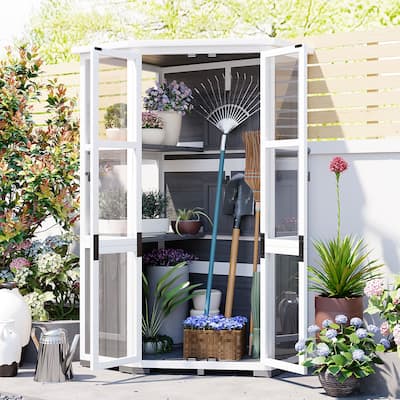 Roomfitters 63" Garden Wood Storage Cabinet with Waterproof Roof and Lockable Door