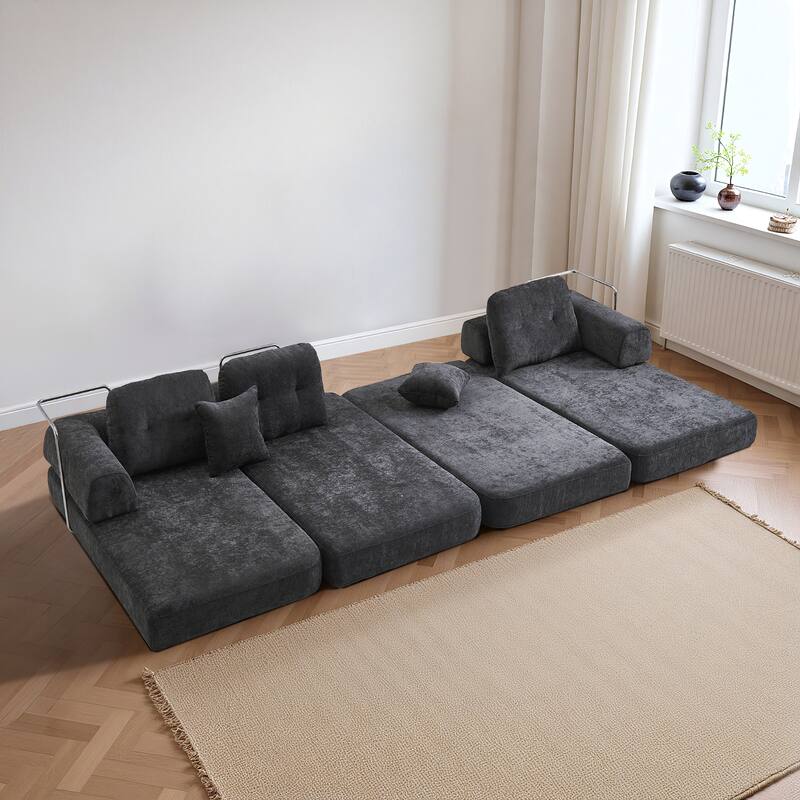 Chenille Memory Foam Sleeper Couch Freely Assembled Sectional Sofa with Chaise and Movable Armrests for Freely Assembled