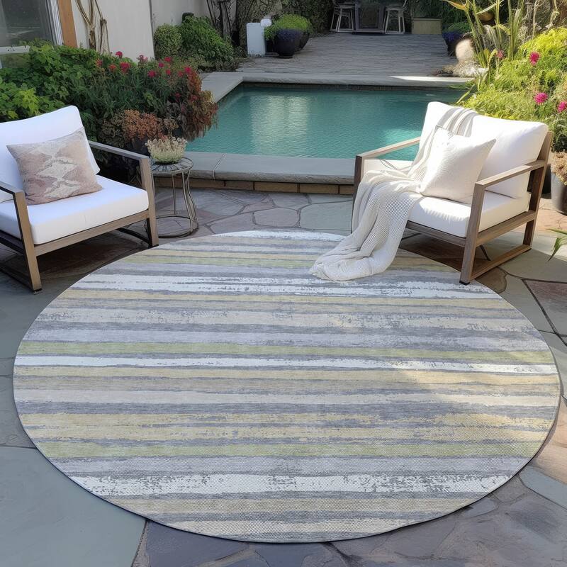 Machine Washable Indoor/ Outdoor Chantille Stripe Rug - Gray - 8' x 8'