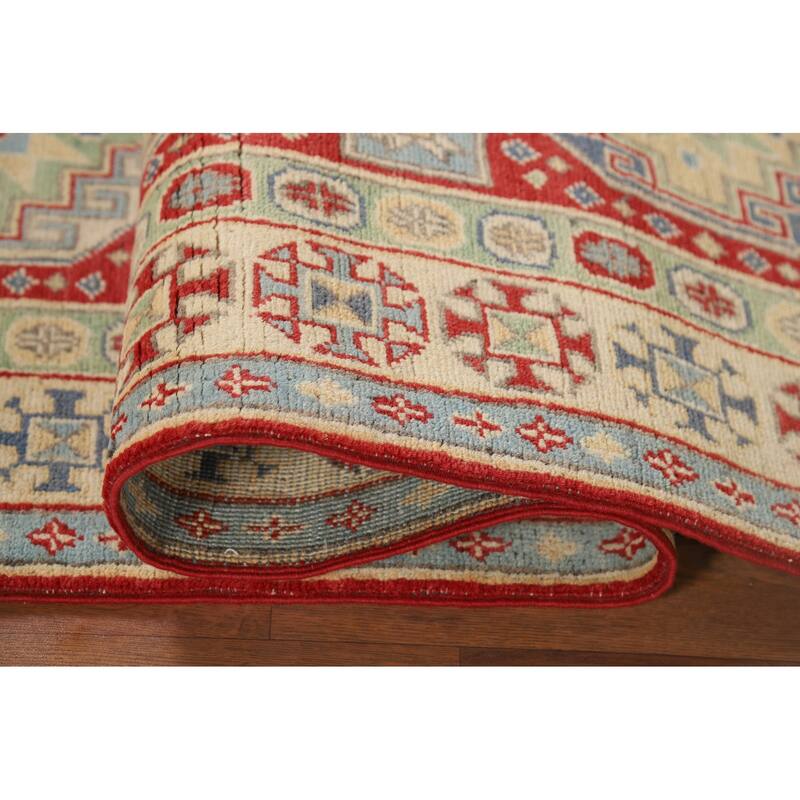 Red Kazak Runner Rug Hand-Knotted Oriental Wool Carpet - 2'7" x 9'8"