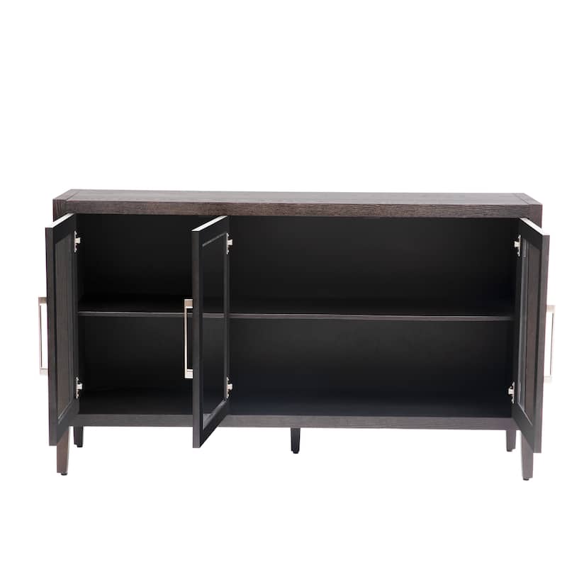 Roomfitters Wood Storage Cabinet with Three Tempered Glass Doors and Adjustable Shelf, Suitable for Living Room